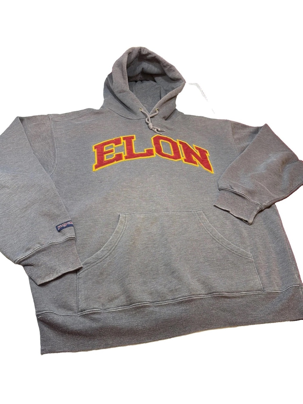 ELON University Gray Hoodie Jansport Pullover Sweatshirt Mens L Red Yellow RARE